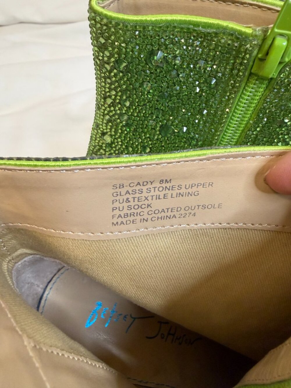 Betsey Johnson "Cady" Lime Green Bedazzled Heeled Ankle Boot - Picture 6 of 7